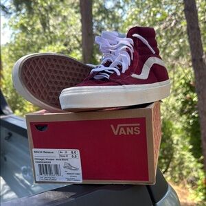 Vans Maroon High-Top Sneakers with White Accents